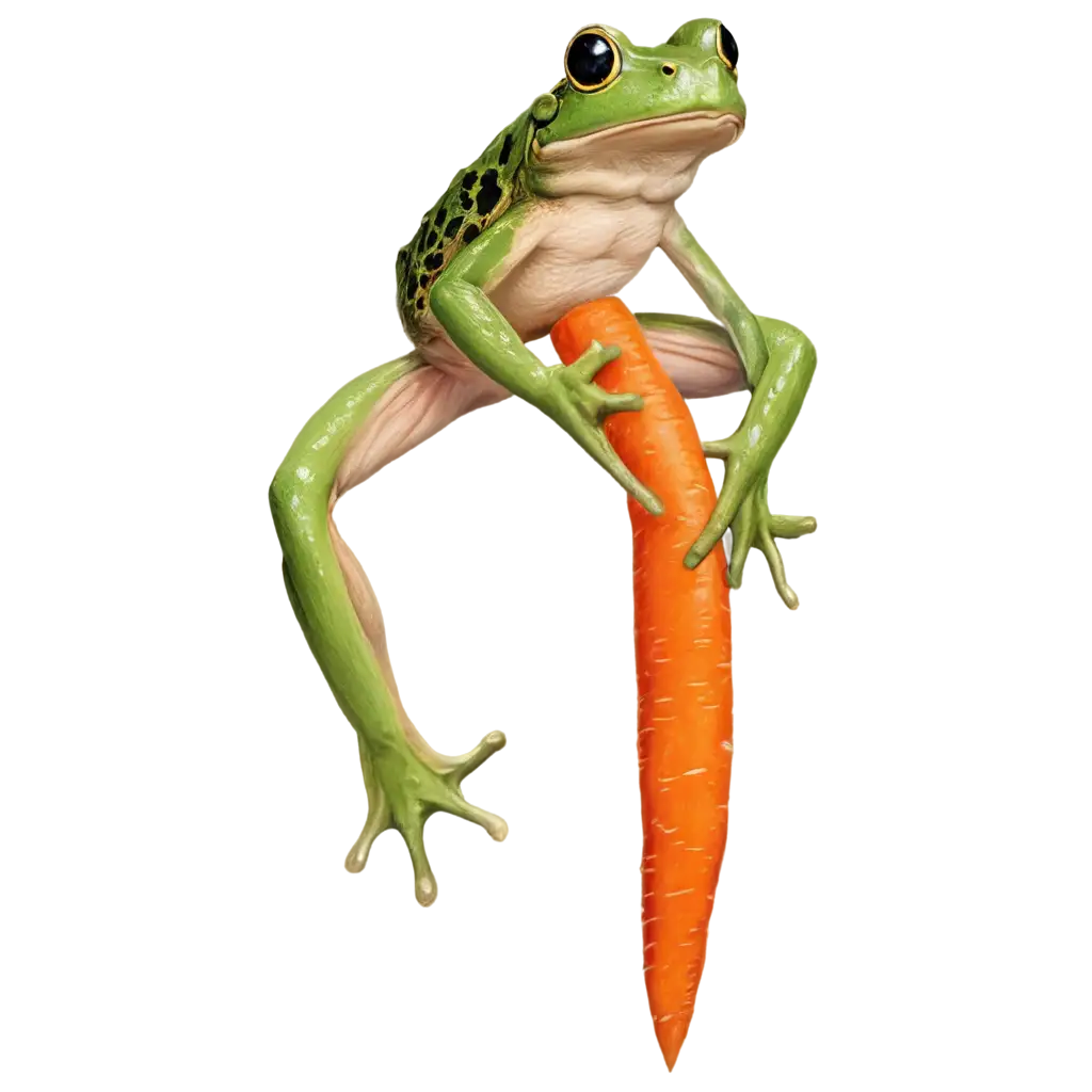 A frog riding a carrot