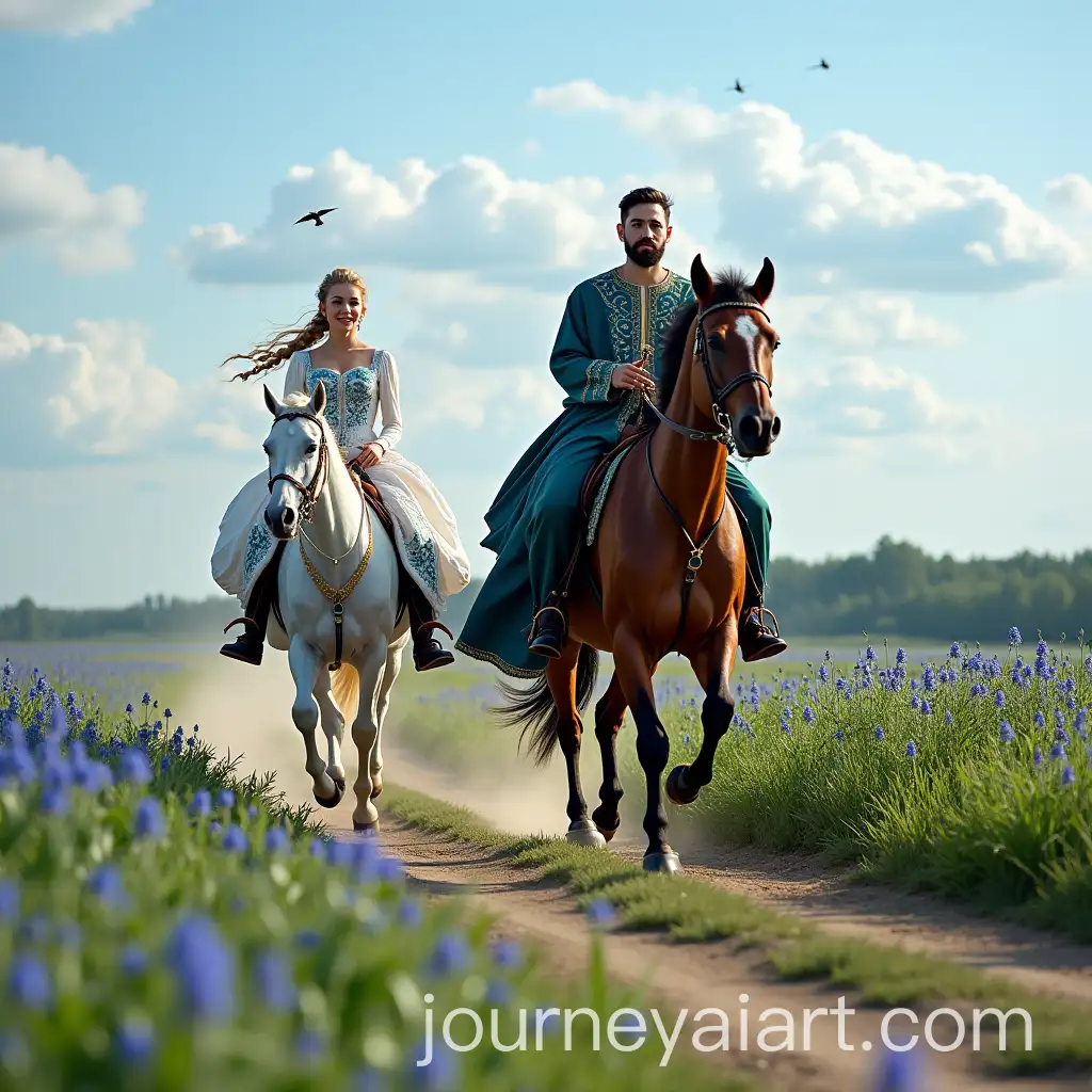 Belarusian-and-Buryat-Riders-Galloping-Through-a-Summer-Flower-Field