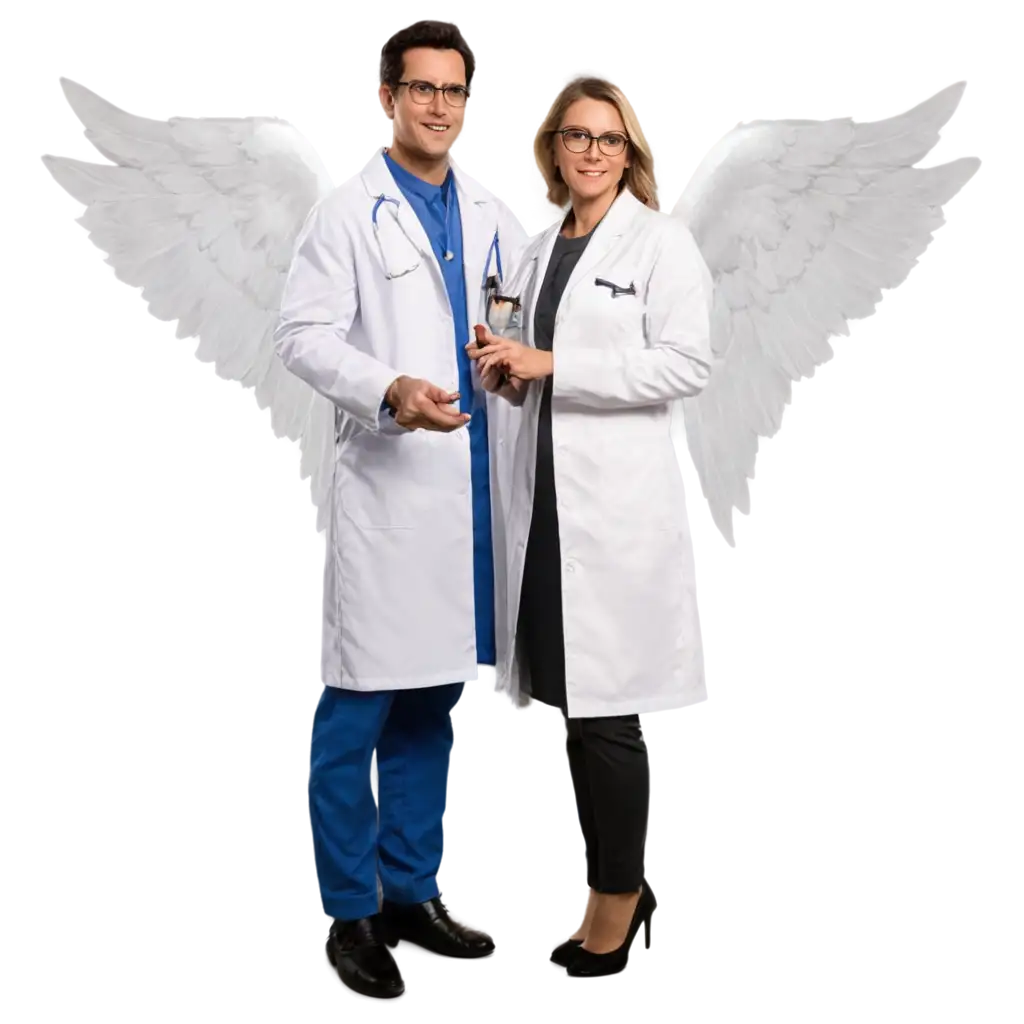 Doctor-in-Super-Man-Robe-and-Female-Doctor-in-Angel-Coat-PNG-Image