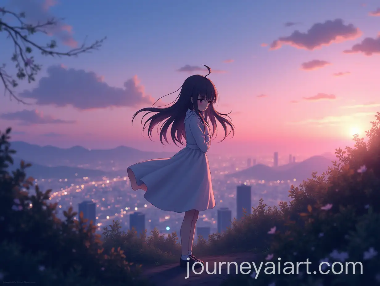 Melancholic-Anime-Girl-Overlooking-a-City-at-Twilight