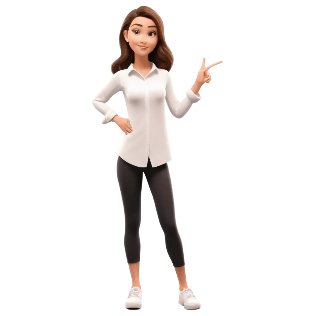 PNG-Animation-of-a-Girl-in-a-White-Shirt-Pointing-Left-HighQuality-Image-for-Versatile-Uses