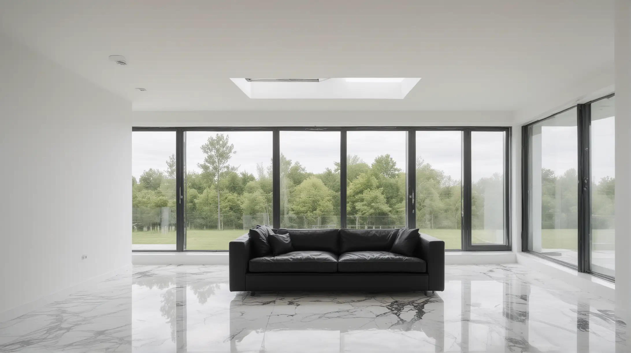 Modern Black Bauhaus Sofa in White Room with Summer Sky View
