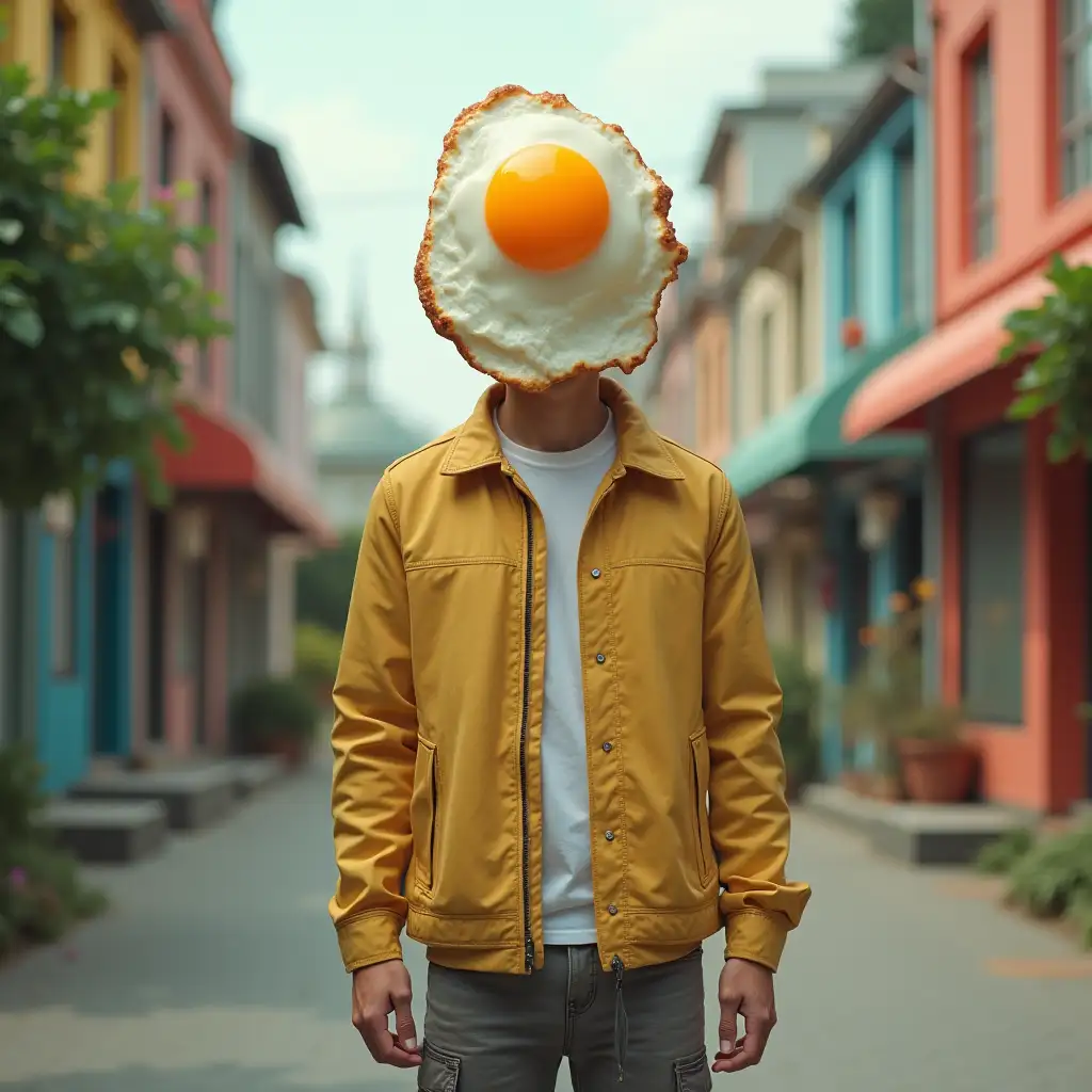 Person-with-SunnySideUp-Egg-for-Head-in-Colorful-Urban-Environment