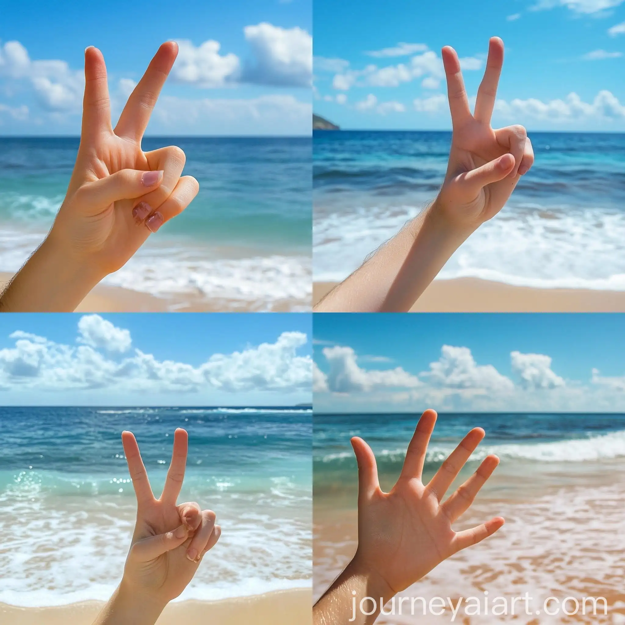 Peace-Gesture-with-Wink-on-Beach-Background