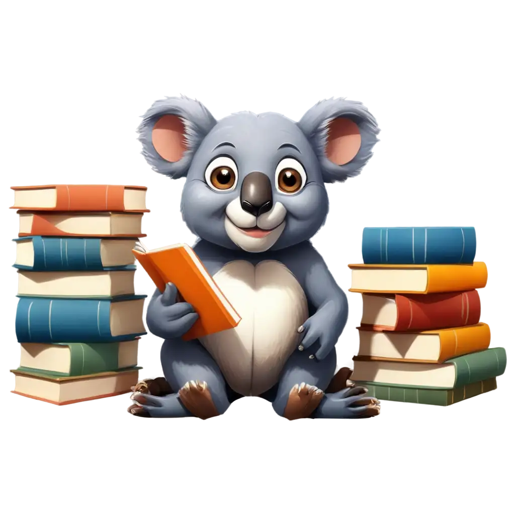 Koala cartoon style with books