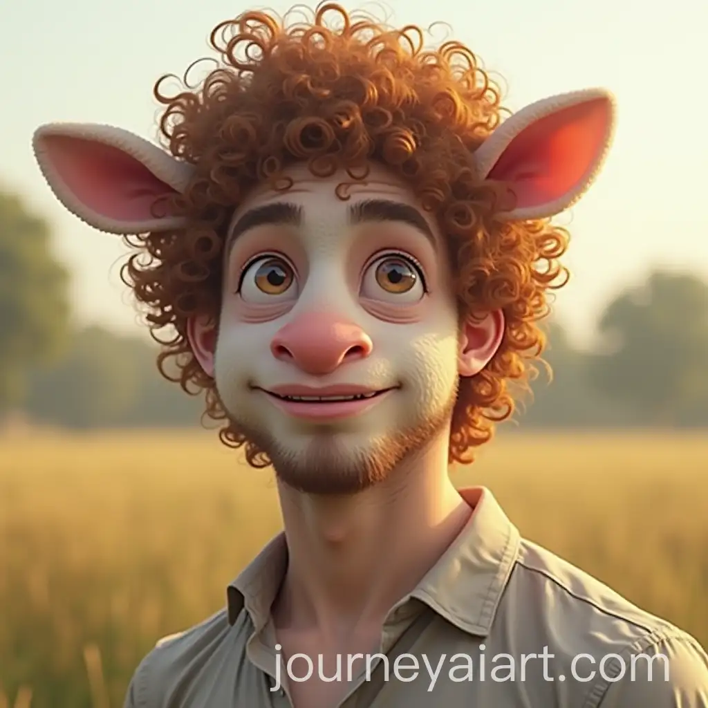 Handsome-Man-with-Cartoon-Sheep-Face-in-Natural-Field