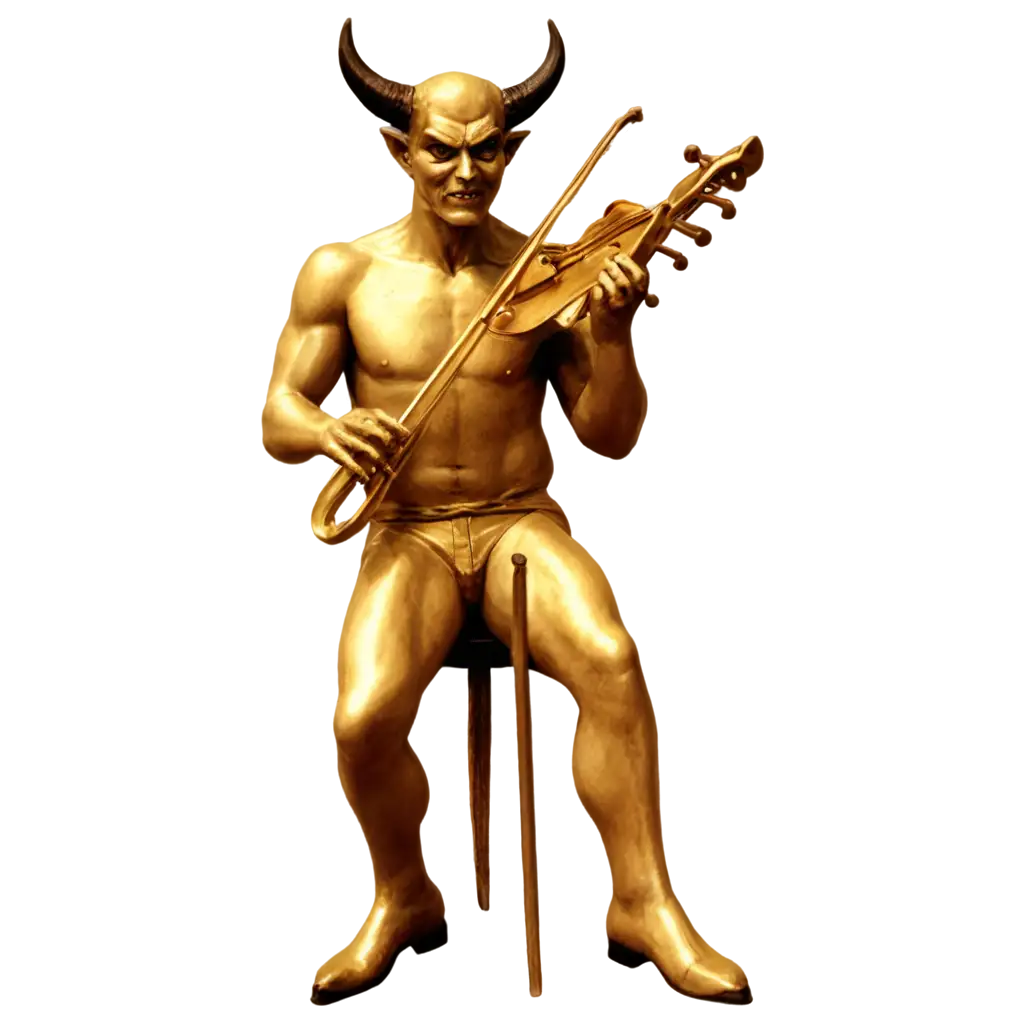 devil playing a gold fiddle