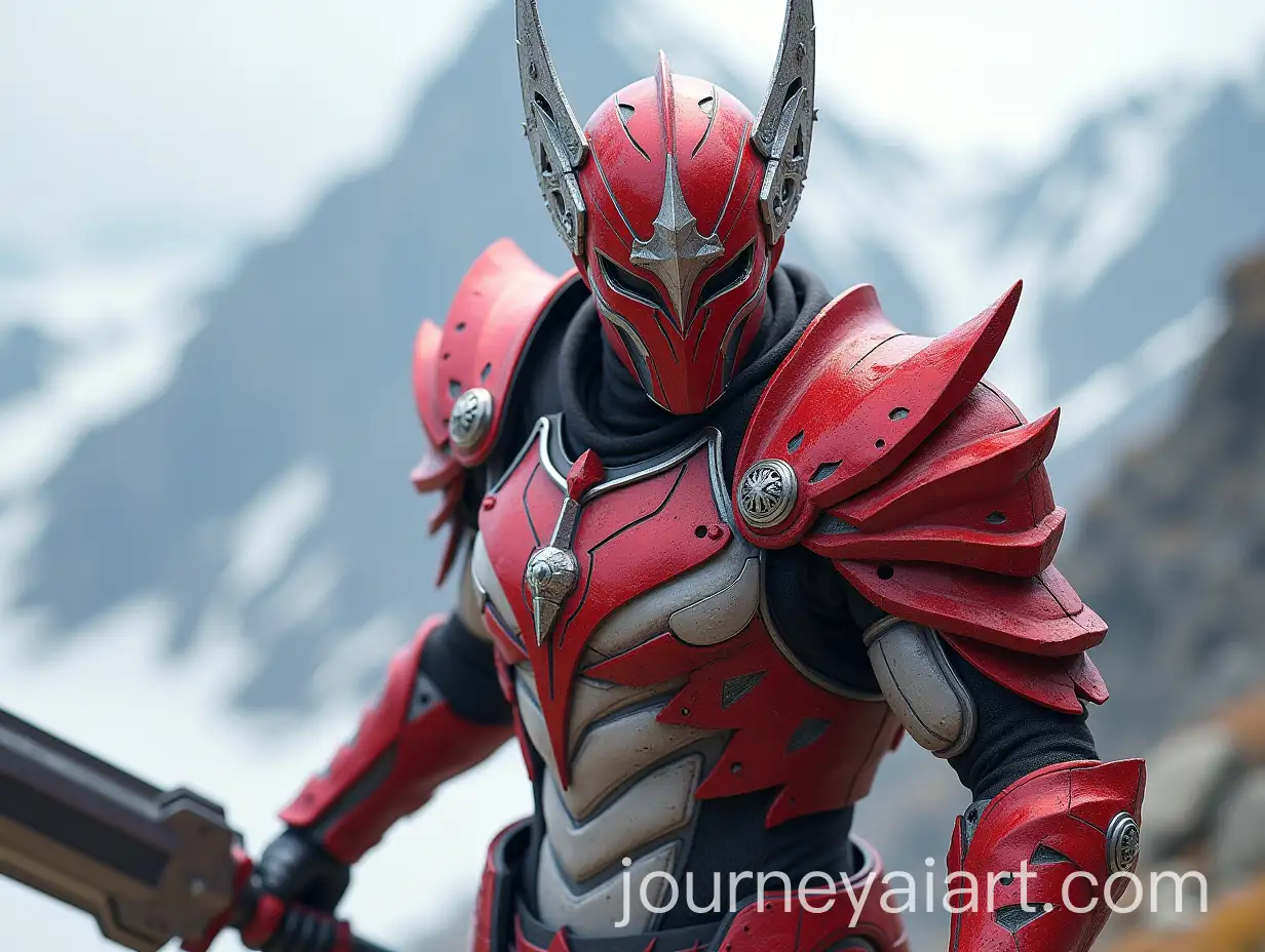 Heroic-Male-Character-in-Red-and-White-Armor-with-Massive-Blade-in-Mountainous-Setting