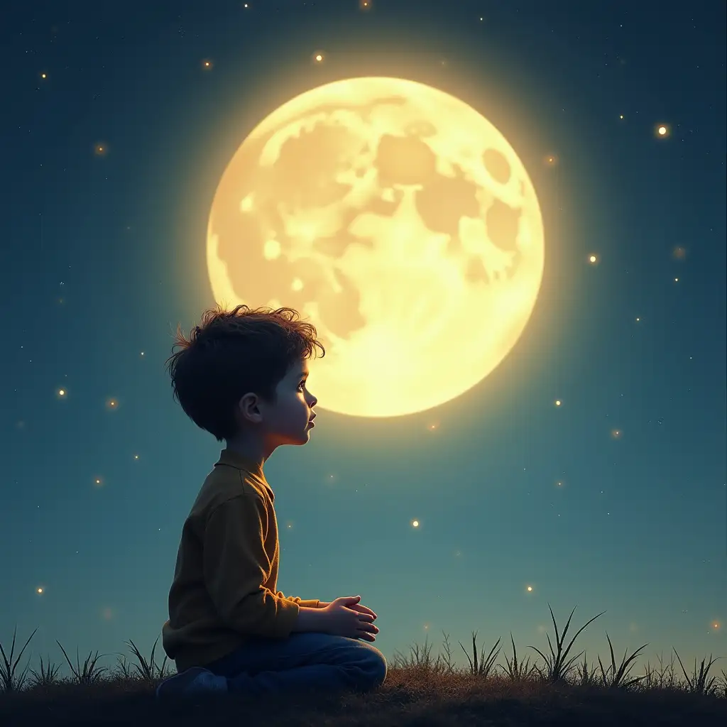 Boy speaking to the moon