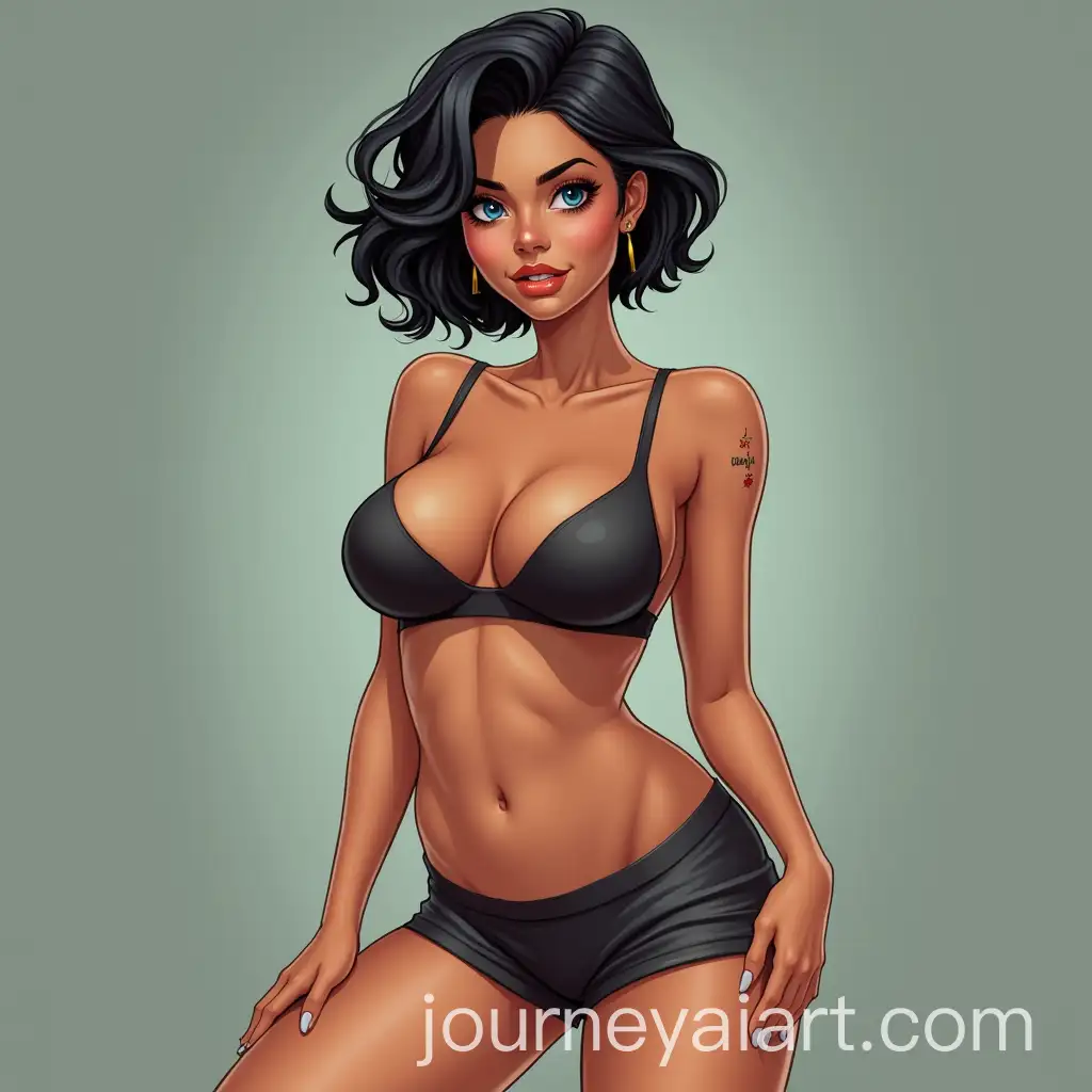 Latina-Woman-with-Short-Hair-Blue-Eyes-and-Short-Skirt