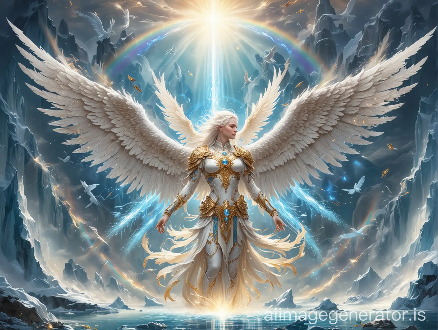 Celestial-White-Phoenix-with-Mythological-Angel-and-Seraphim-Wings-Surrounded-by-Sacred-Elements