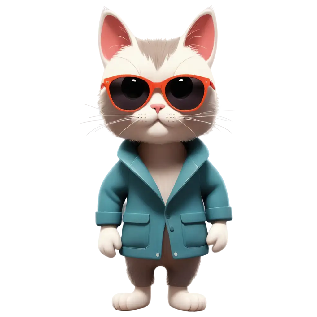 A playful illustration of a cute cartoon cat wearing sunglasses with a funky background