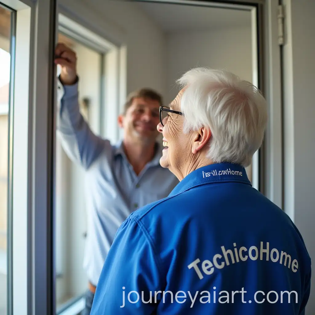 Smiling-Grandma-with-PVC-Windows-Installer-and-TechnicoHome-Shirt