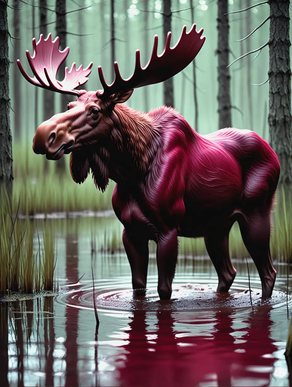 Fantasy Movie Still Feral Reddish Brown Moose in Maroon Swamp