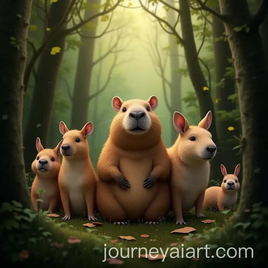 Capybara-Surrounded-by-Animal-Friends-in-a-Lush-Forest