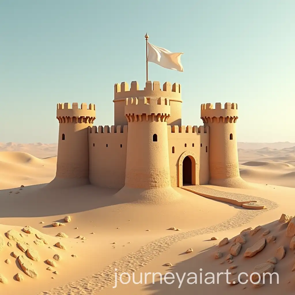Desert-Castle-with-White-Flag-Viewed-from-Ants-Perspective