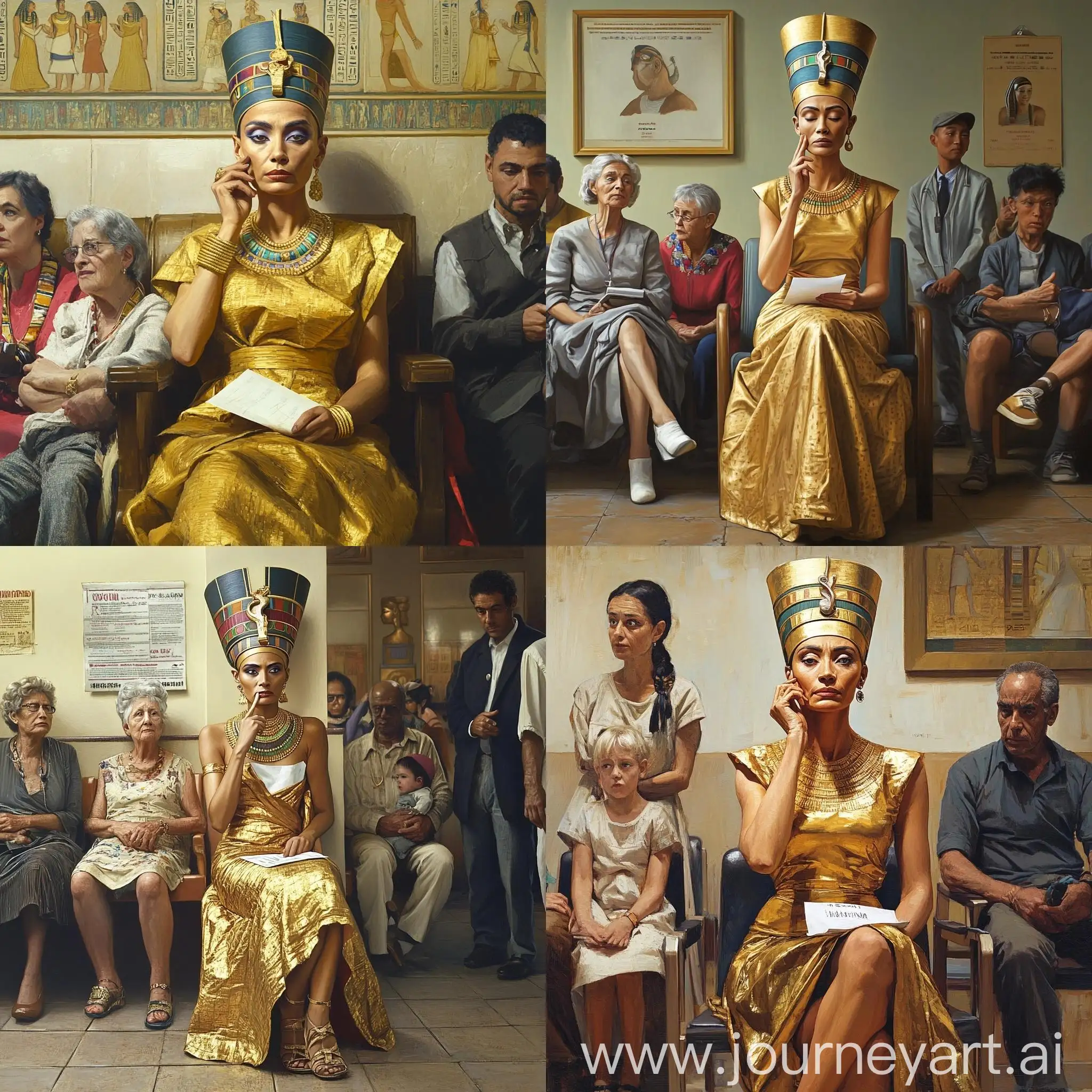 Queen-Nefertiti-Waiting-at-the-Dentist-with-Anxious-Expression