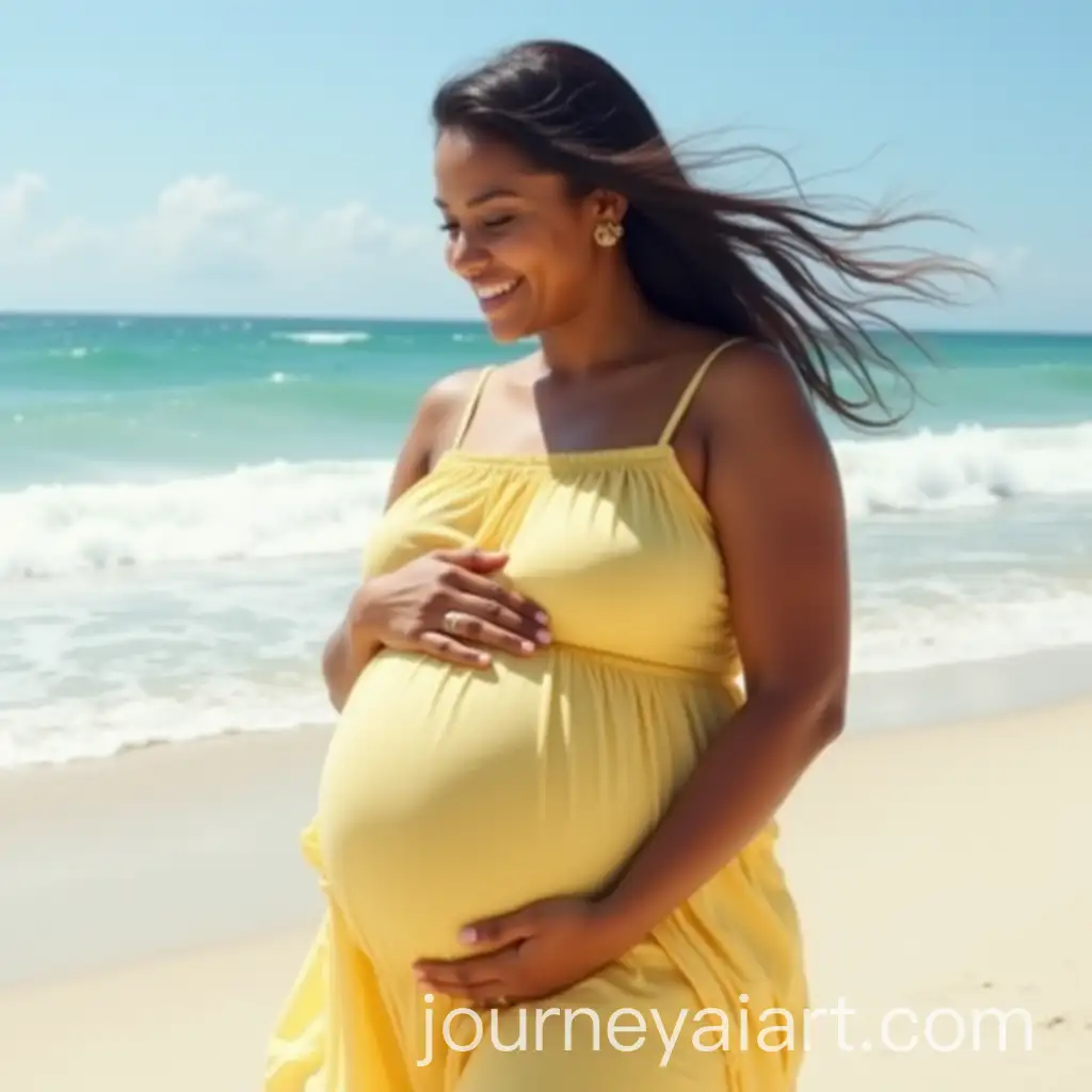 PregAI-Image-Prompt-Expansionnant-Woman-in-Summer-Dress-on-Sunny-Beach-with-Joyful-Expression