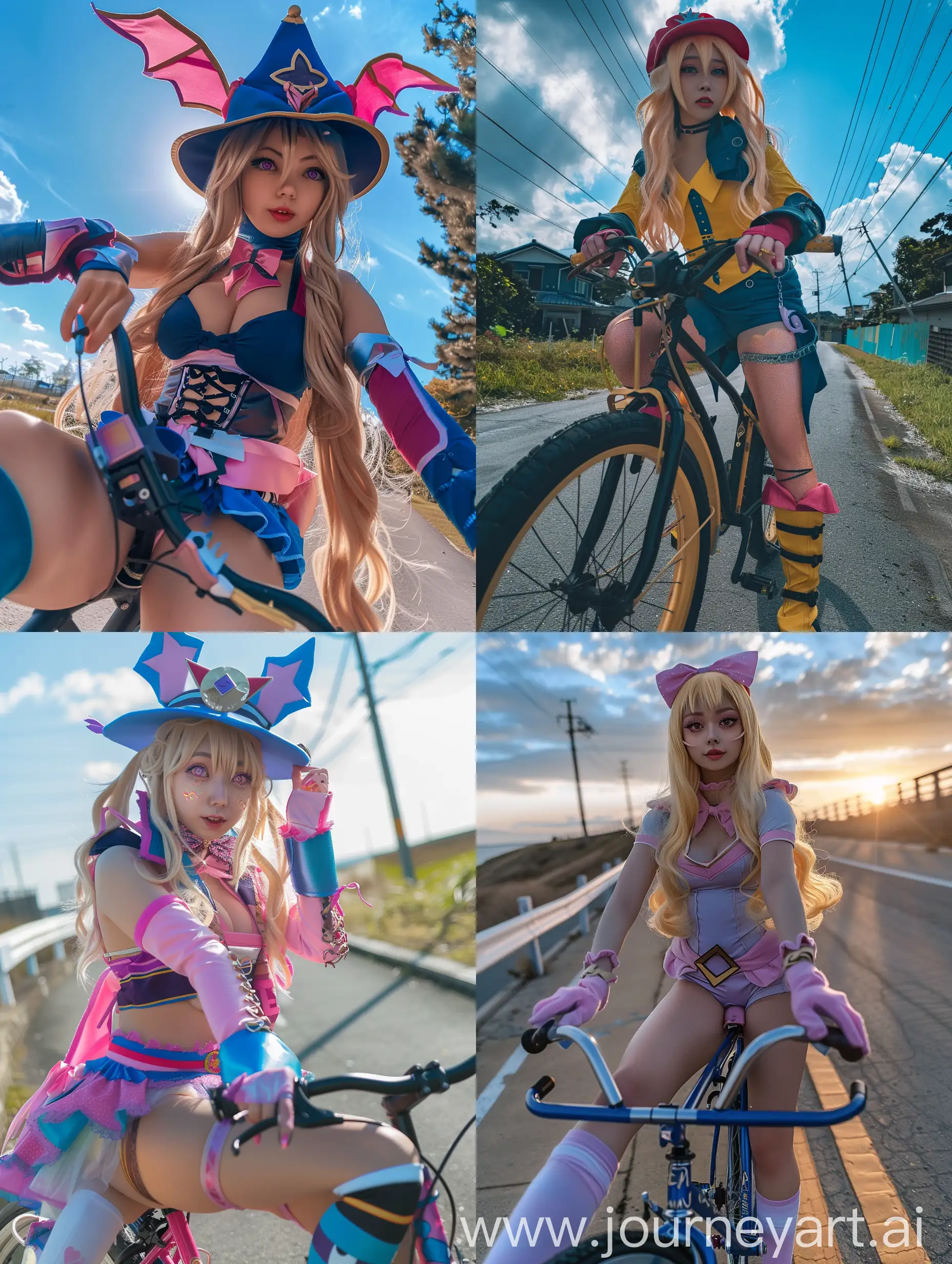 Influencer-Cosplaying-as-Dark-Magician-Girl-Riding-Bicycle-Selfie