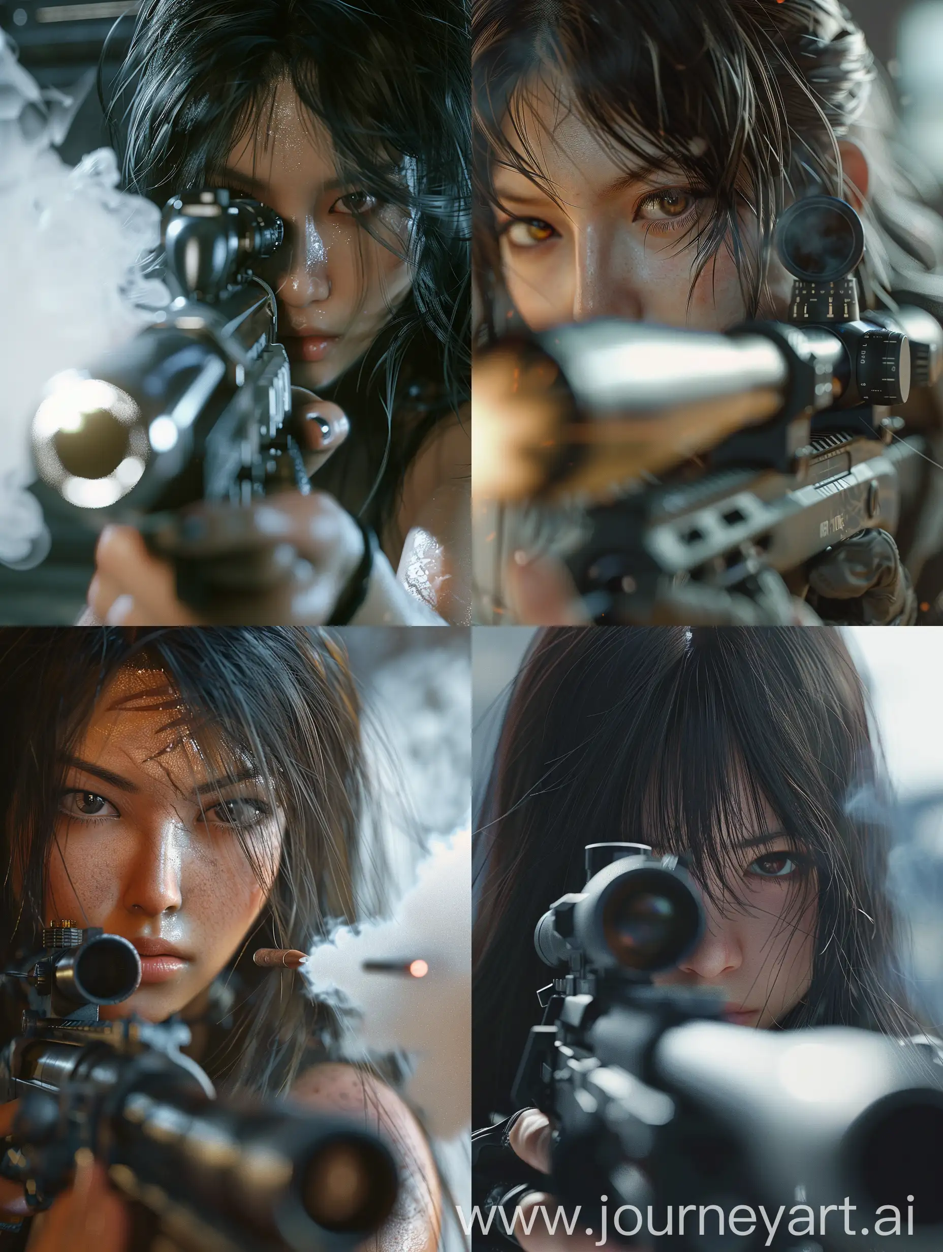 Japanese-Sniper-Girl-Dodging-Bullet-in-Unreal-Engine-Render