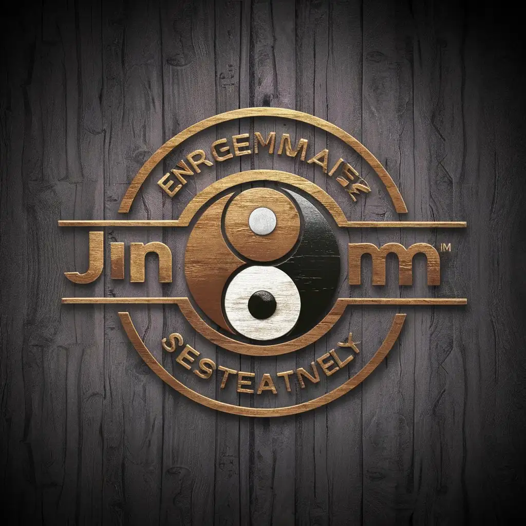 Logo Design for JDM Yin Yang Symbolism in Wood Material with Pyramid and Shiny Ball