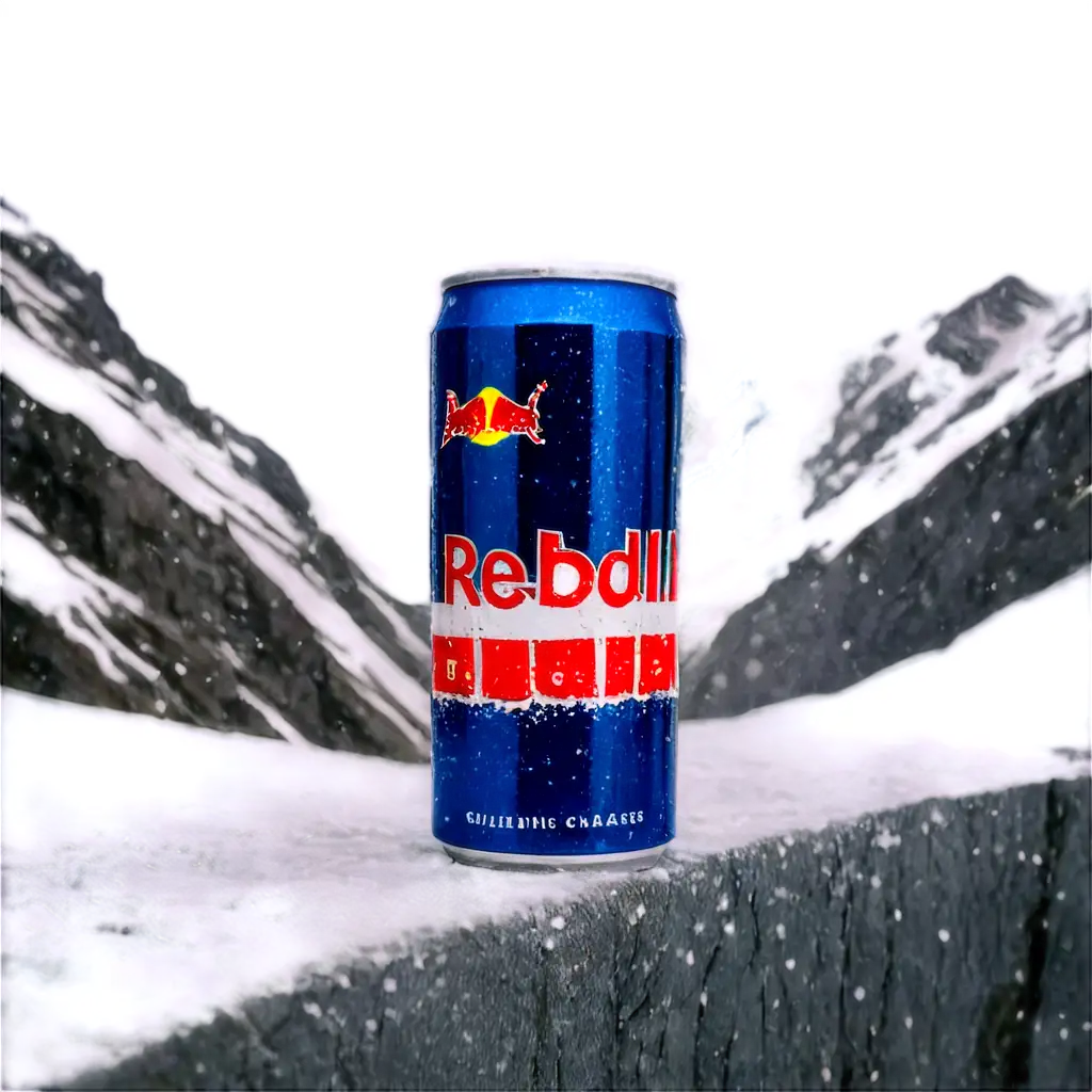 REDBULL  ENERGY DRINK IN THE MOUNTAIN GLACIER WITH SNOW STORM