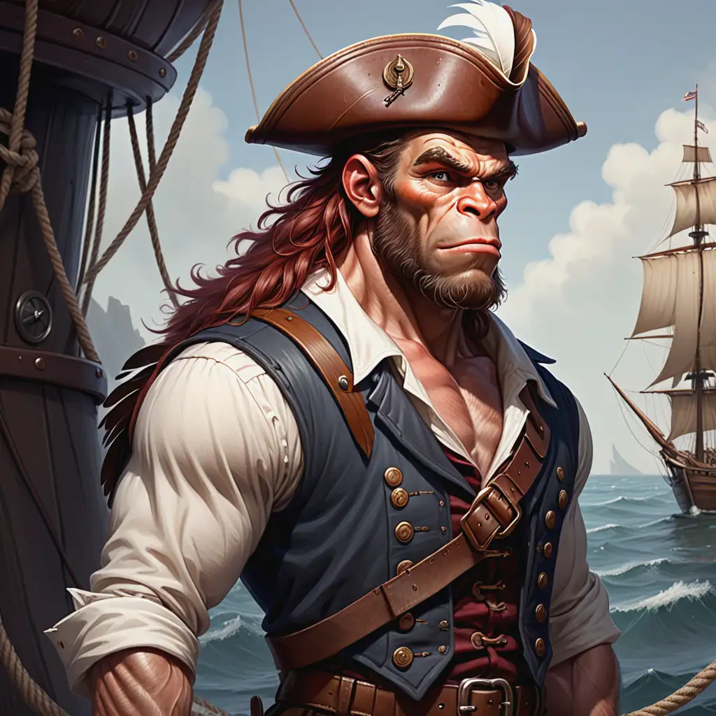 Rugged Sailor with Feather Plumed Hat in Fantasy Painting Style