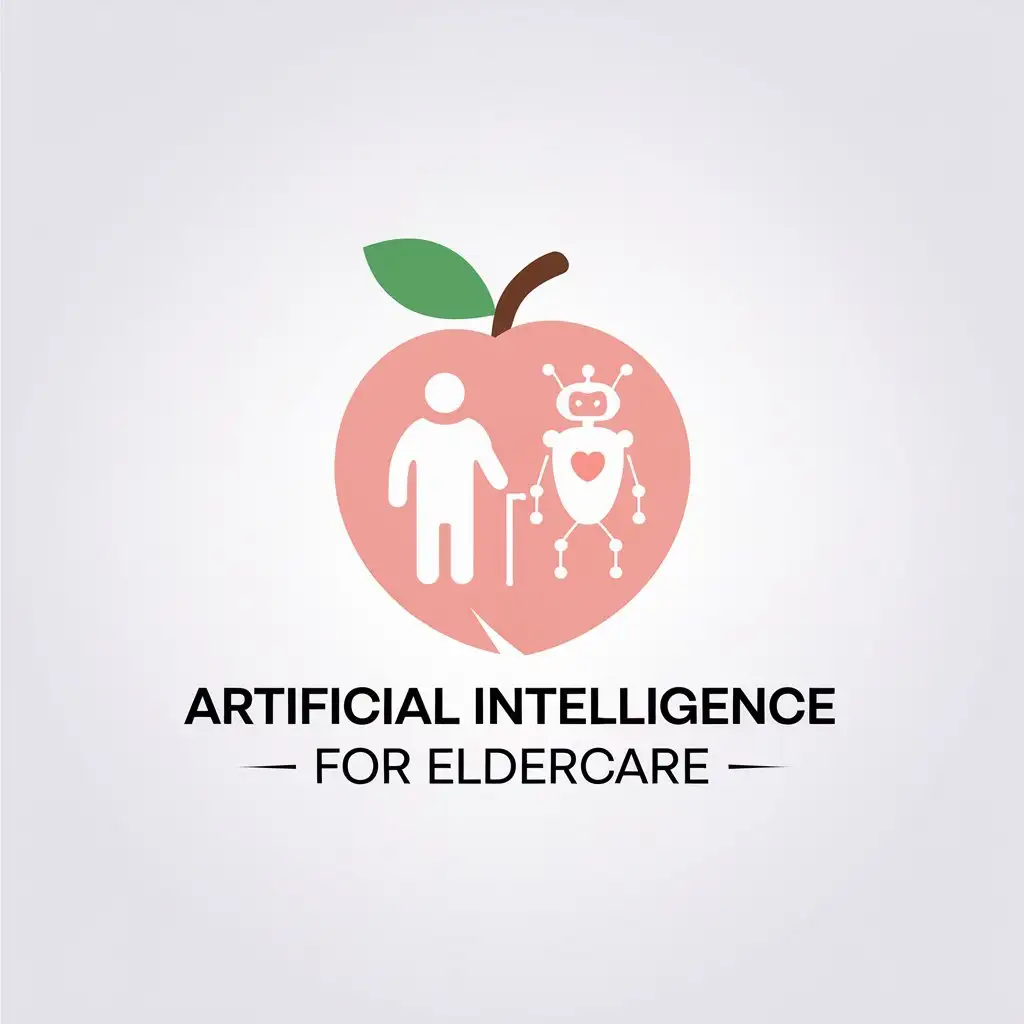 a vector logo design,with the text "artificial intelligence for eldercare", main symbol:Peach, elderly person, artificial intelligence,Minimalistic,be used in Technology industry,clear background