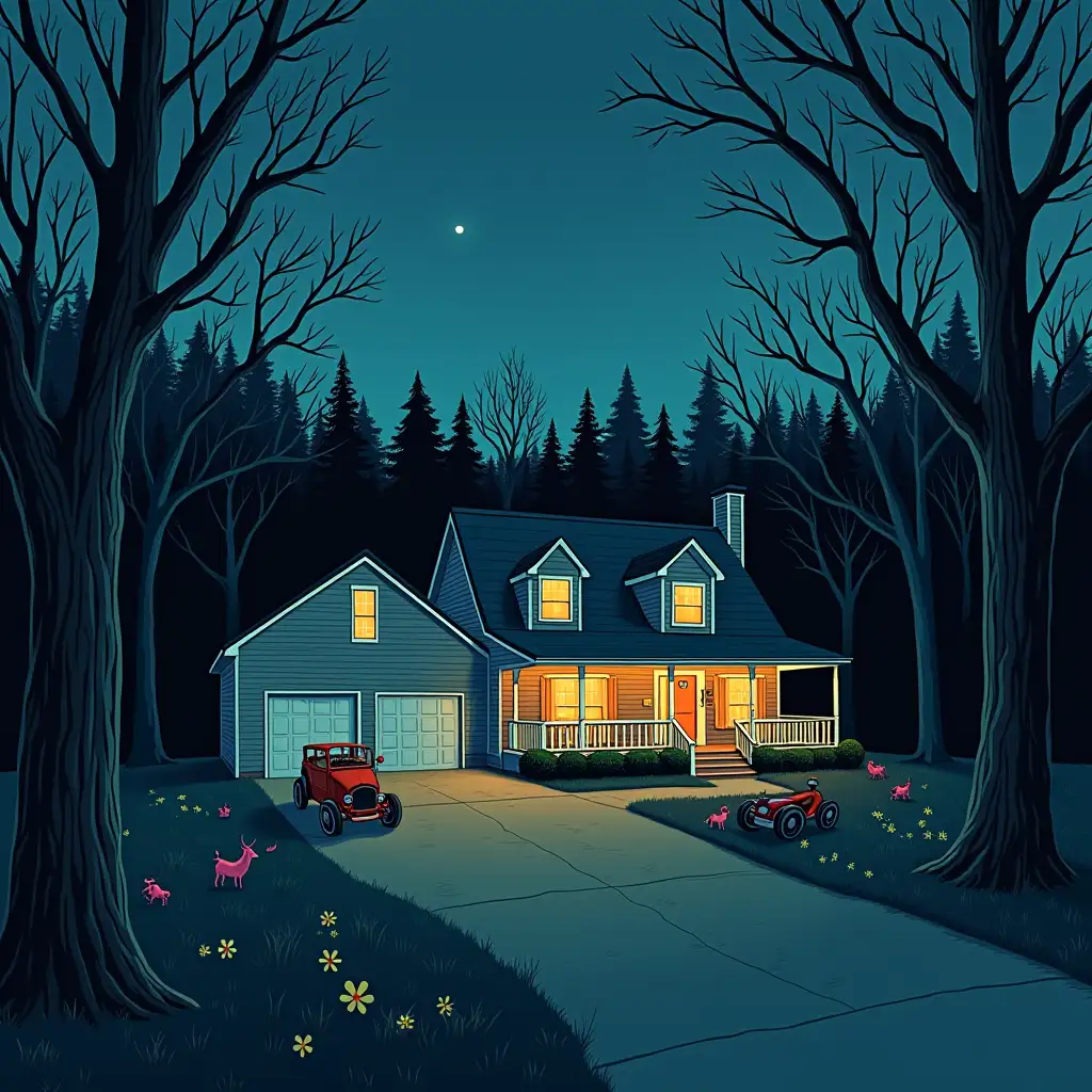 West-Virginia-Family-House-in-Evening-Light-with-Springtime-Woods-and-Toys-in-Yard