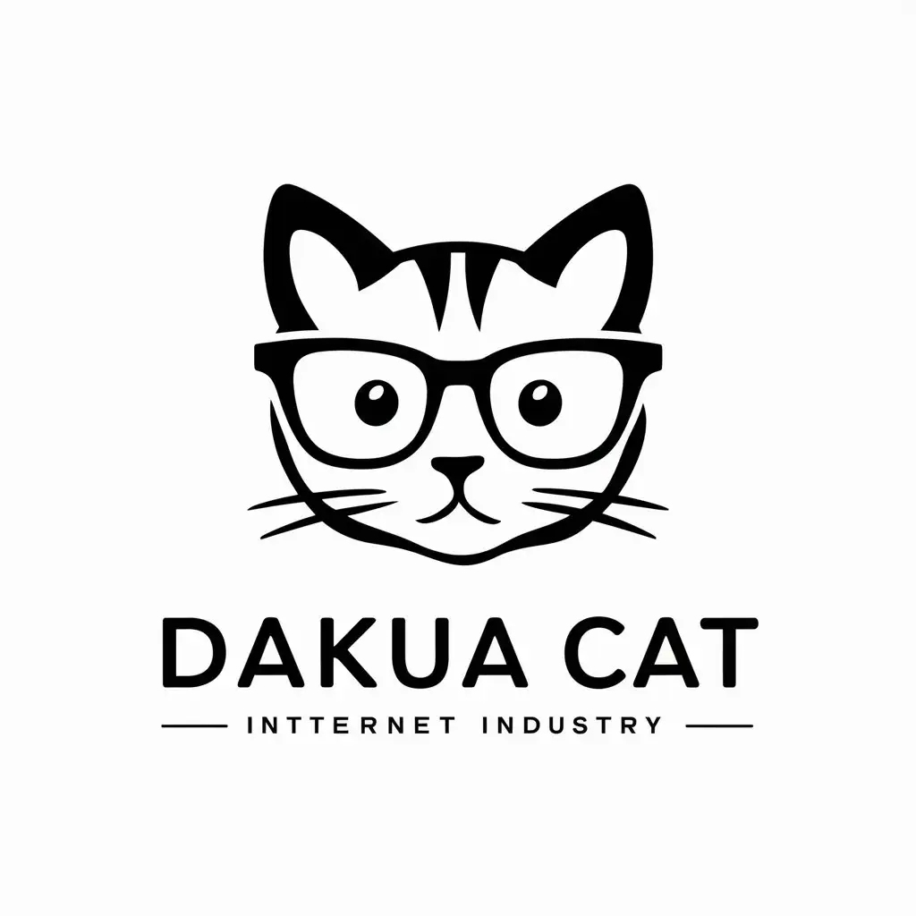 a vector logo design,with the text "Dakua cat", main symbol:wearing glasses cat,Moderate,be used in Internet industry,clear background