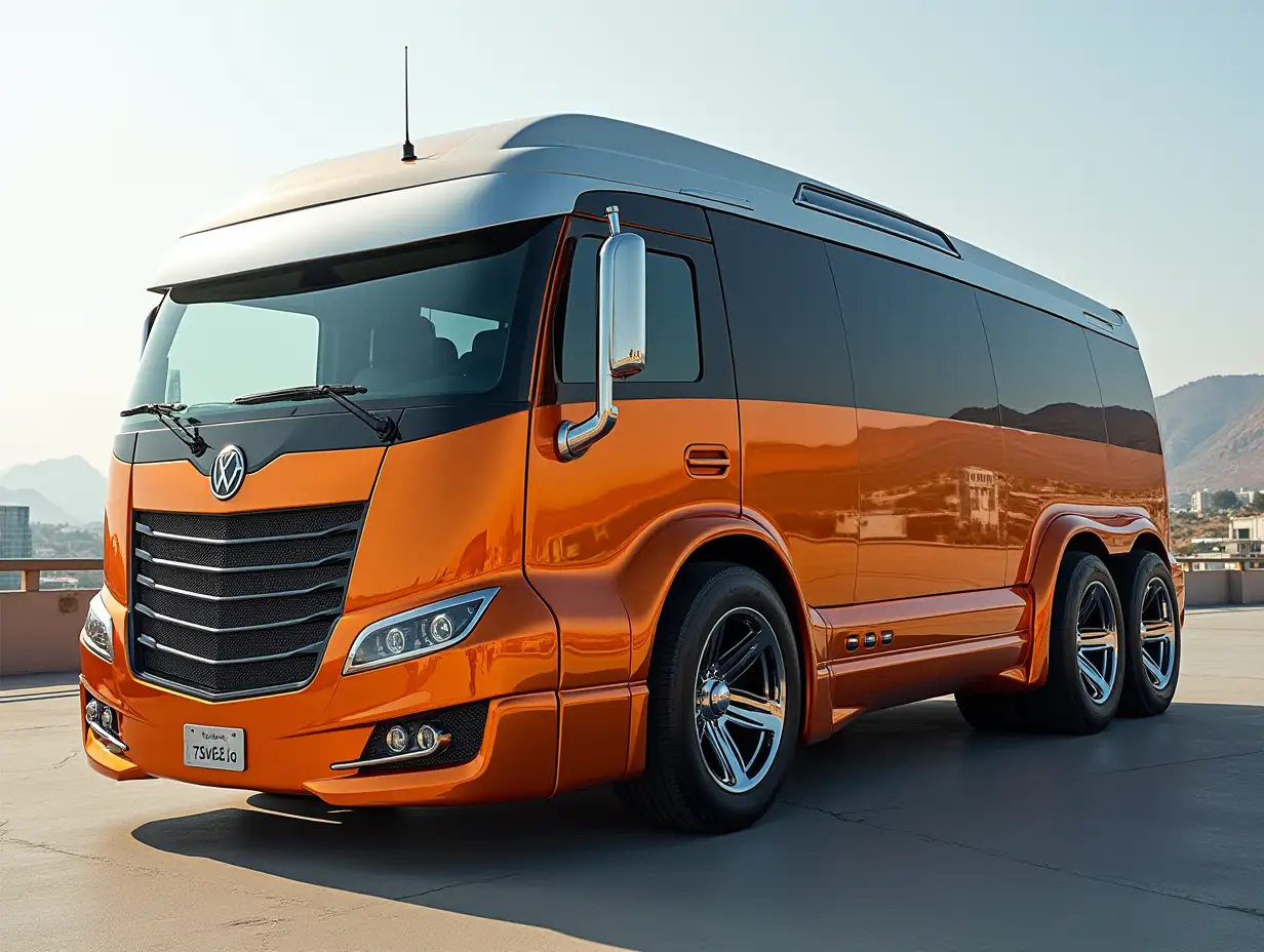 Super modern Silver Orange bus with 12 aluminum wheels Cyberpunk