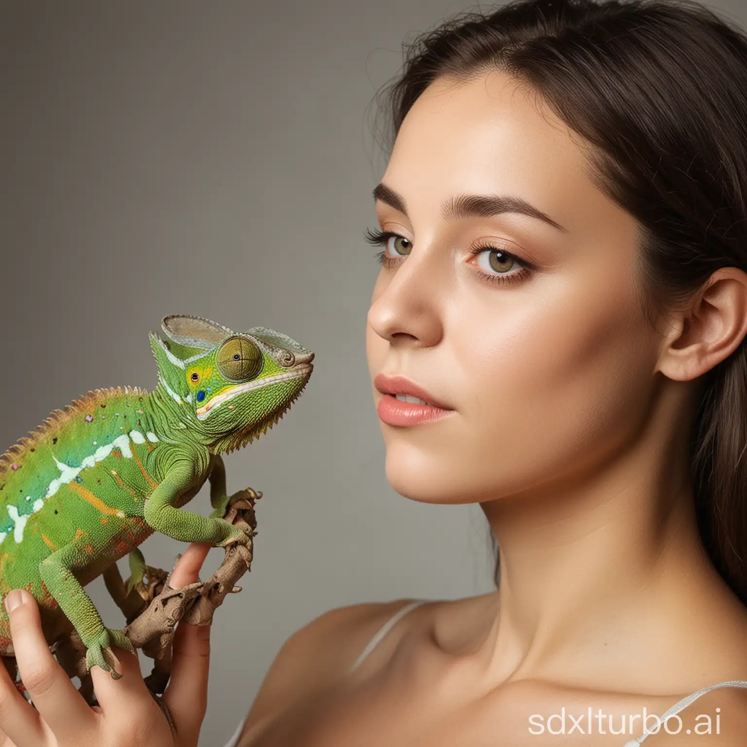 Woman with chameleon