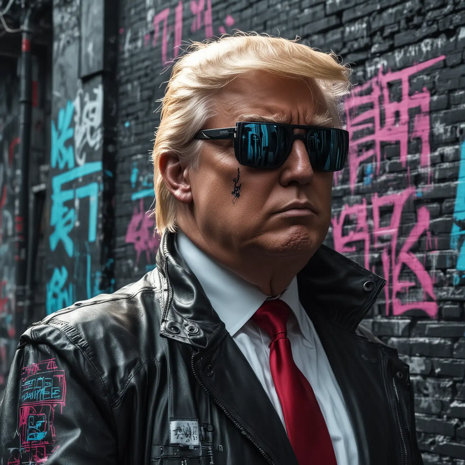 Donald-Trump-in-Cyberpunk-Style-with-Black-Glasses-Against-Graffiti-Wall-in-Futuristic-City