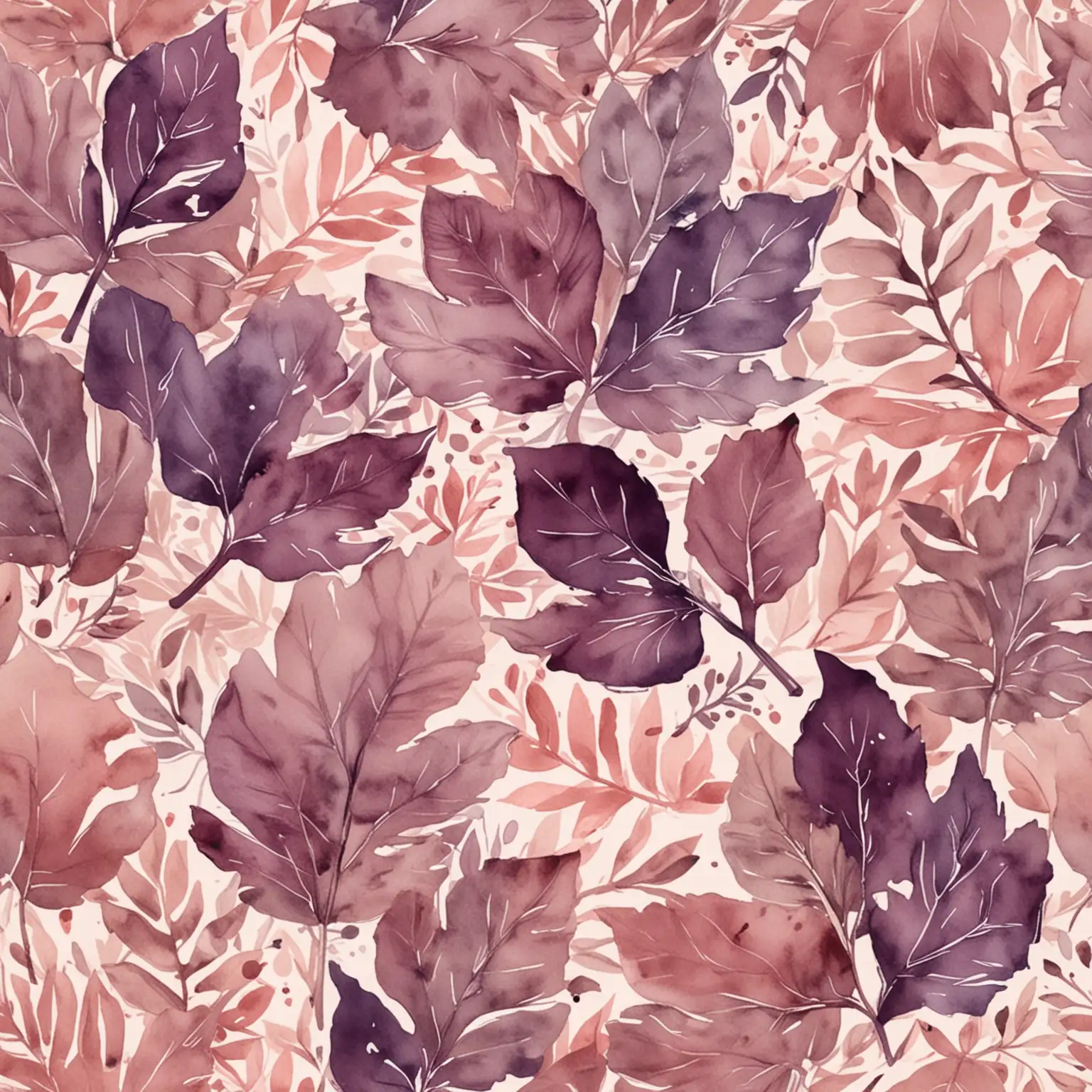 Watercolor Leaves in Eggplant and Blush Tones