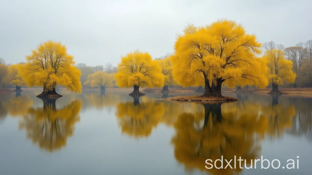 Tranquil-Exotic-Trees-at-Reelfoot-Lake-with-Reflective-Yellow-Foliage