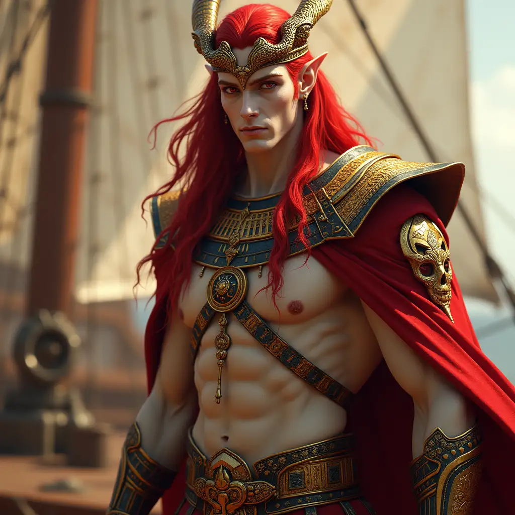 Handsome Blood Elf Warrior Prince on Warship Deck