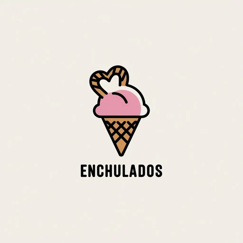 a vector logo design,with the text "Enchulados", main symbol:scoop of ice cream with heart-shaped churro on top,Minimalistic,clear background