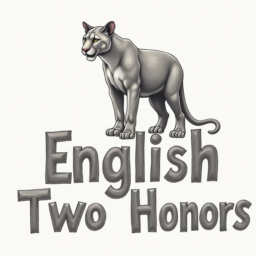 draw a realistic photo of a panther standing on top of the words 'English Two Honors'