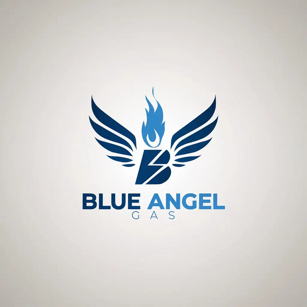 LOGO Design for Blue Angel Gas Minimalistic Blue Flame with Angel Wings