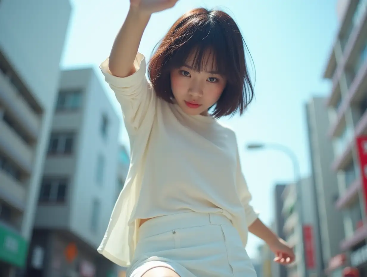 Beautiful-Shinjuku-Girl-in-White-Miniskirt-with-Sweet-Smile