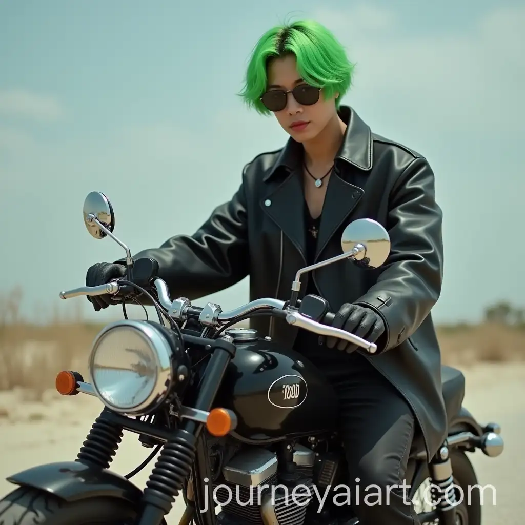 Yoongi-from-BTS-Riding-a-Motorcycle-with-Green-Hair