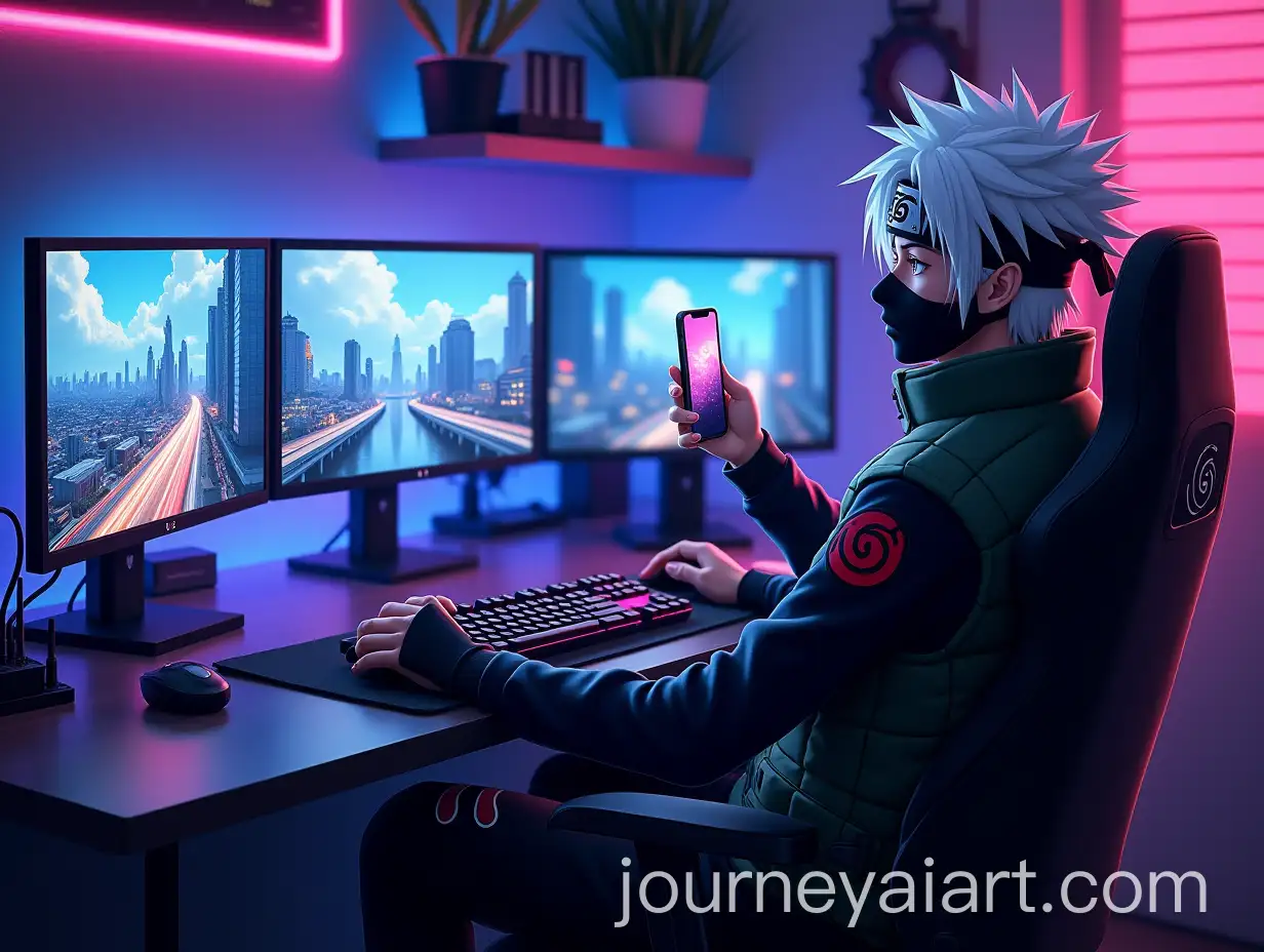 Kakashi-Hatake-in-Cyberpunk-Gaming-Setup-with-RGBAI-Image-Prompt-Expansion-Lighting-and-Cityscapes