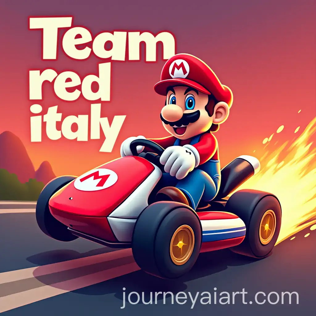 Vibrant-Mario-KartInspired-Character-Riding-Rocket-with-Bold-Team-Red-Italy-Text