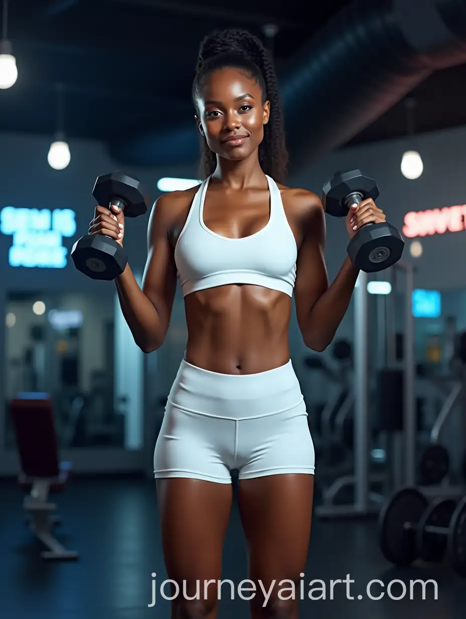 Fit-African-Model-Lifting-Dumbbells-in-Modern-Gym-with-Motivational-Neon-Lights