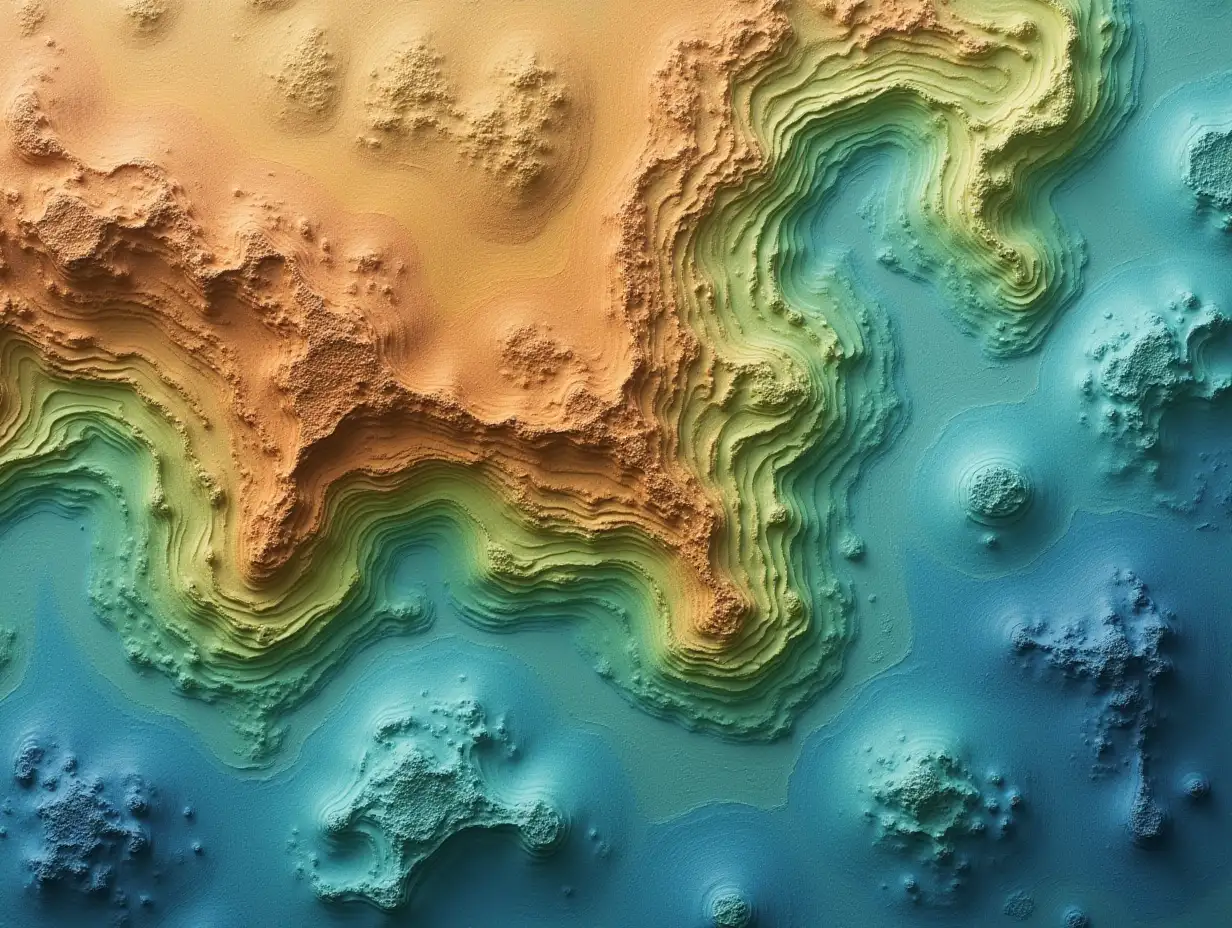 abstract design of a topographic map using browns greens and blues