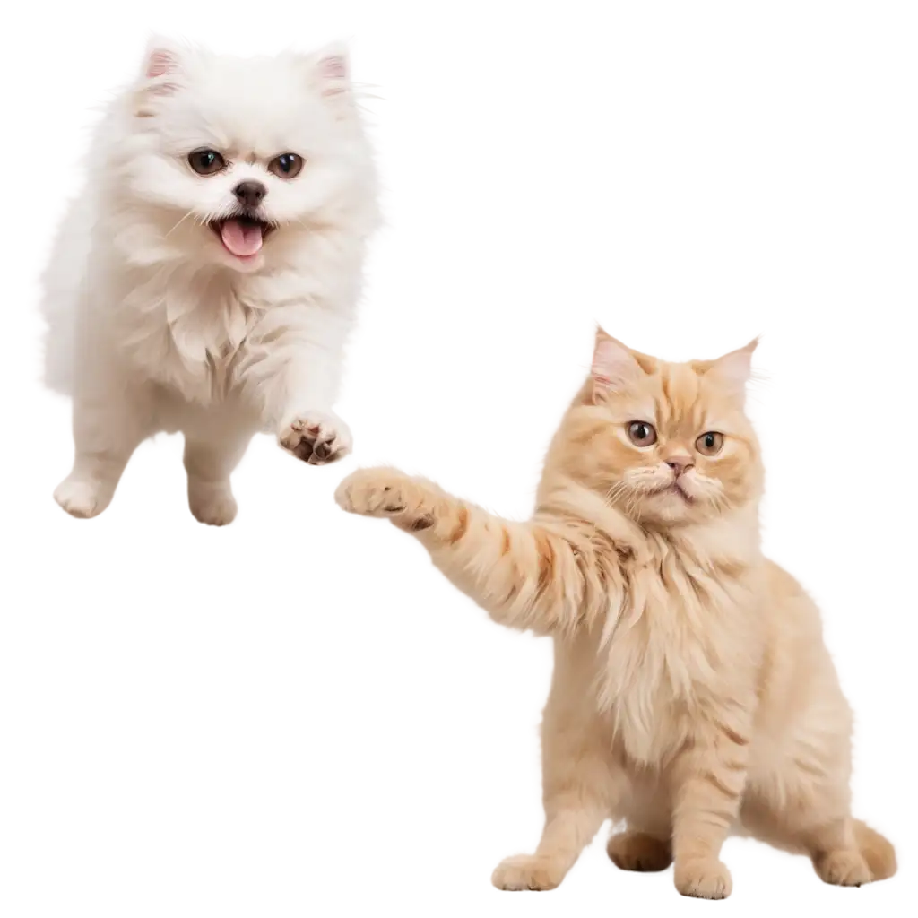 Adorable-Maltese-Dog-Playing-with-a-Persian-Cat-HighQuality-PNG-Image