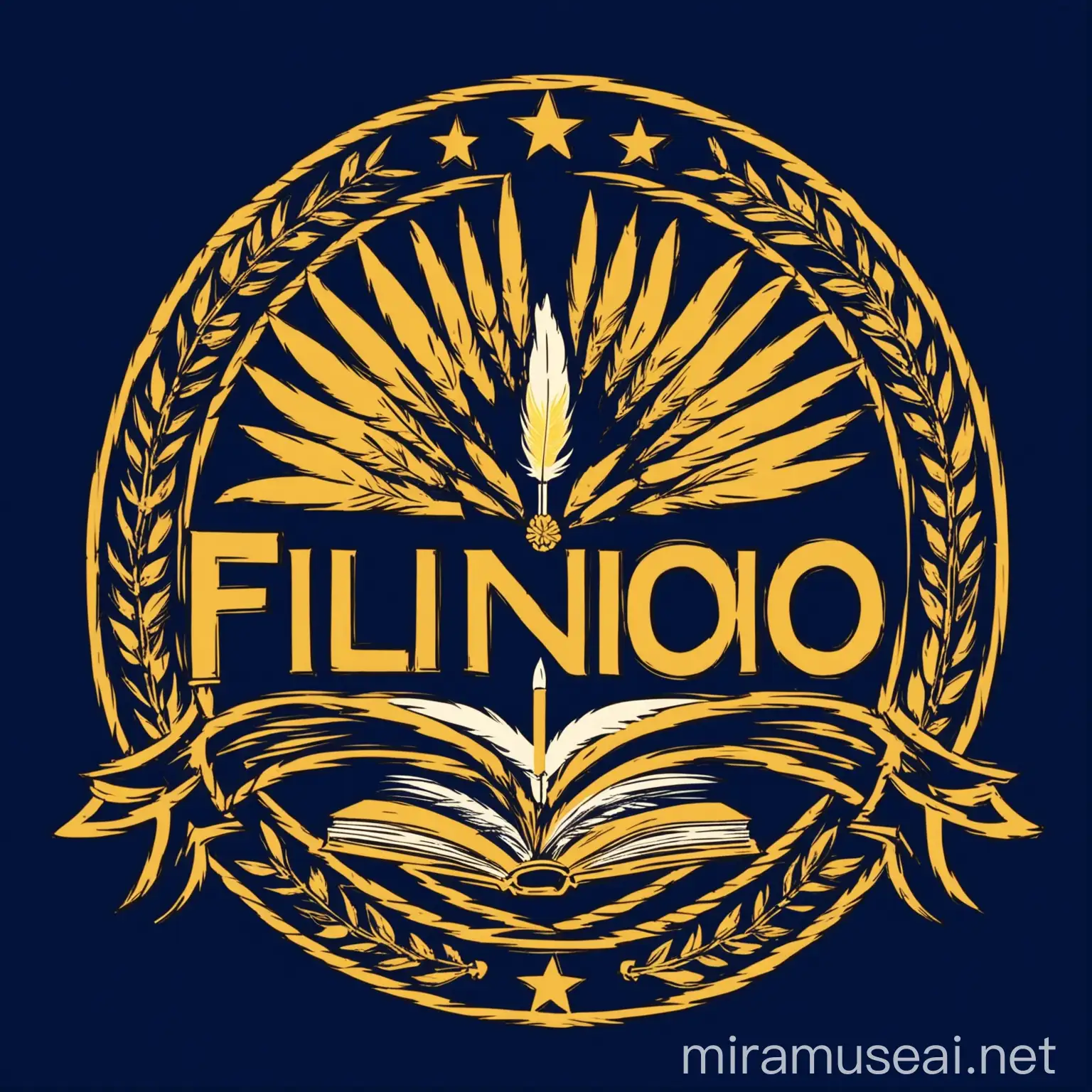 Filipino Club Logo with Quill and Book in Blue Black and Gold