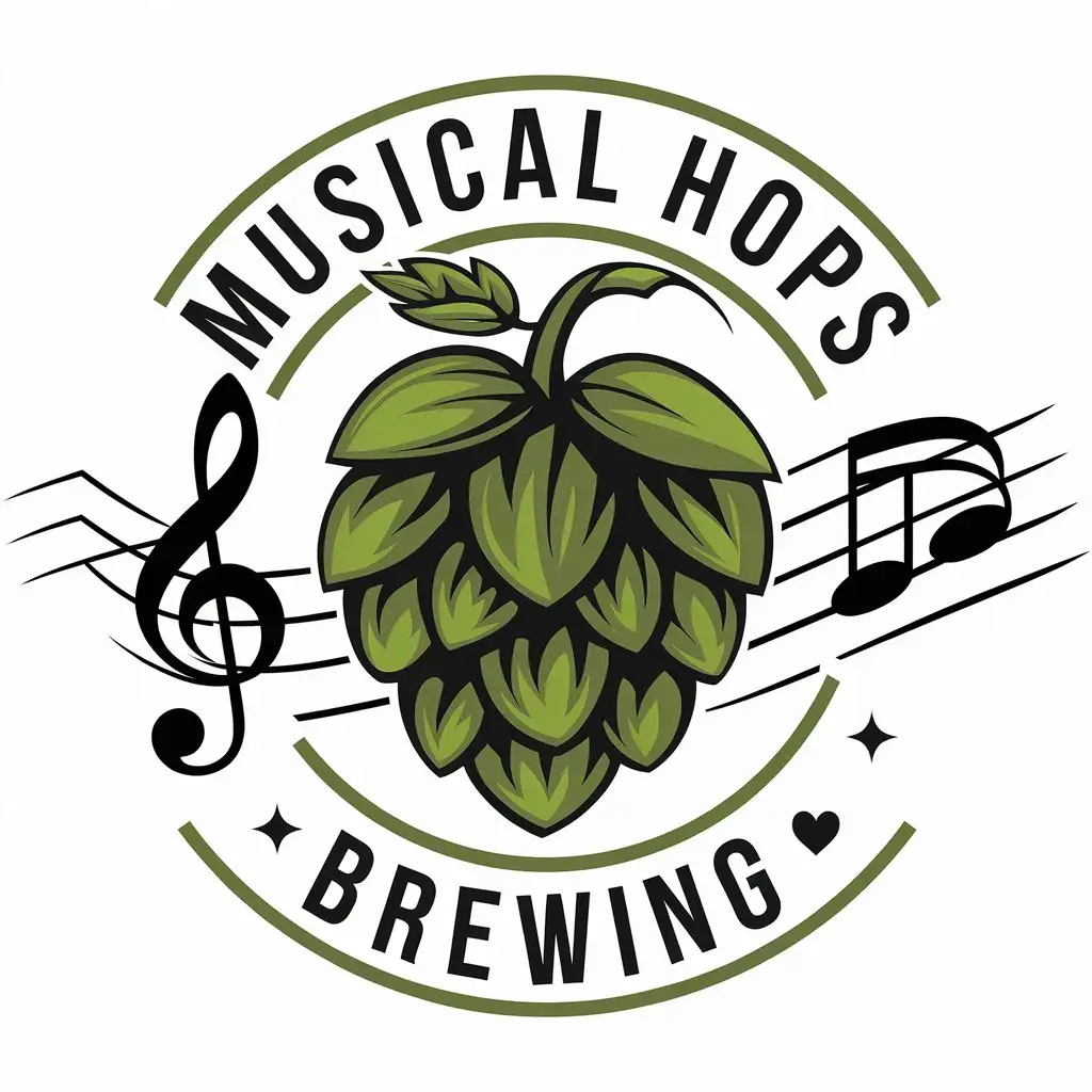 LOGO Design for Musical Hops Brewing Hop Treble Clef Heart Symbol for Restaurant Industry