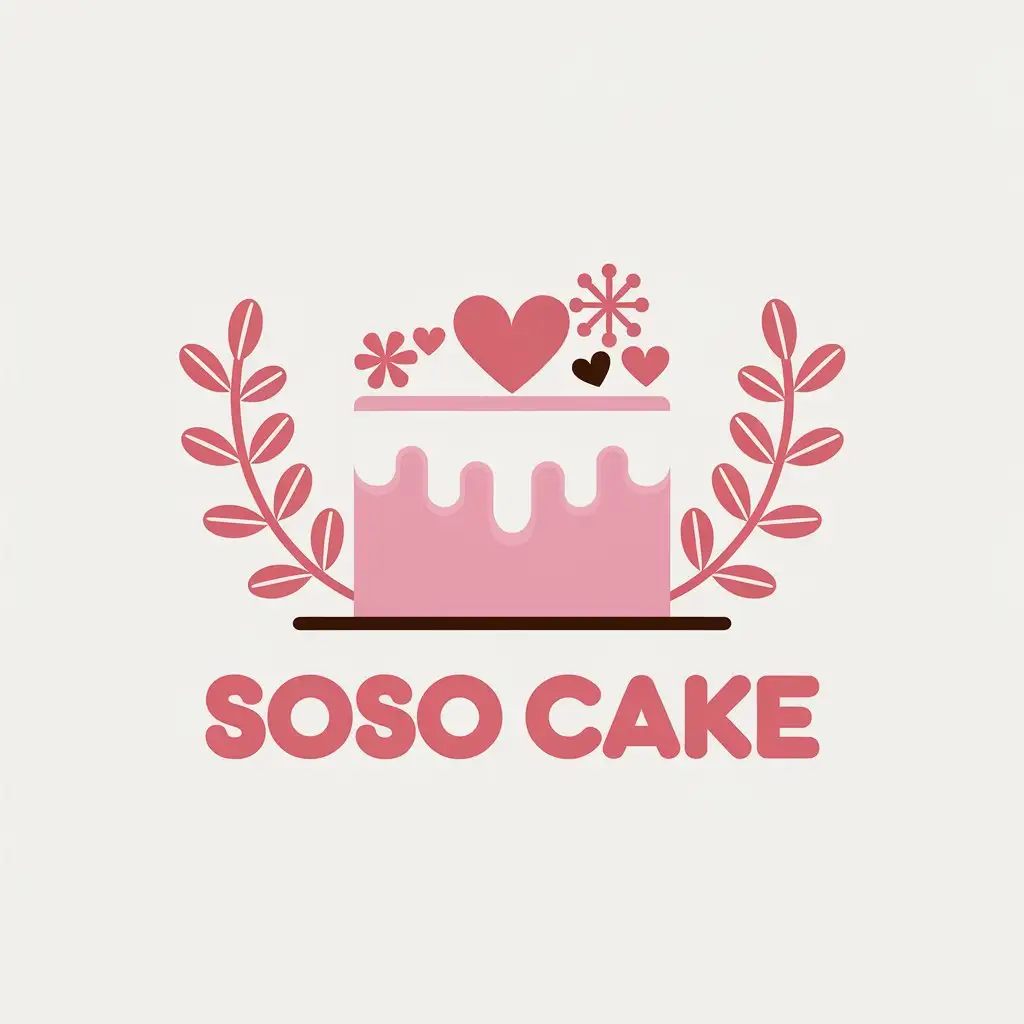 LOGO-Design-for-Soso-Cake-Pink-Cake-with-White-Frosting-and-Red-Bay-Leaves-on-White-Background