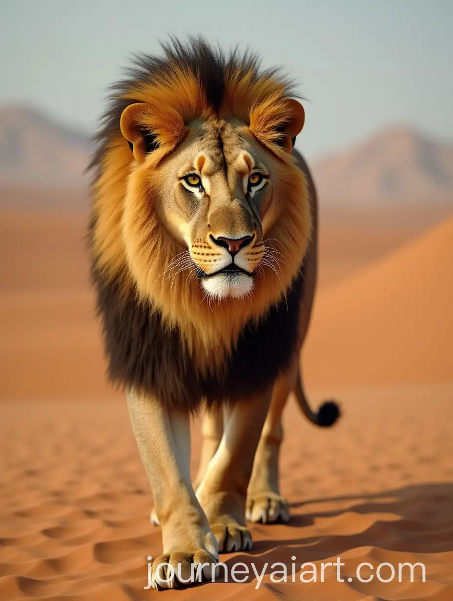 Majestic-Lion-Roaming-in-the-Desert-Landscape